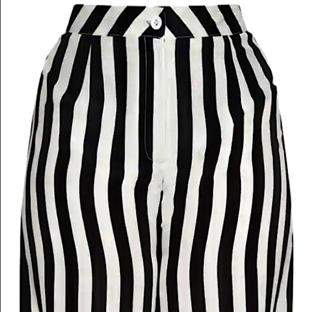 Plus Tan & White Striped Wide Leg Pants